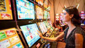 woman playing on a slot machine
